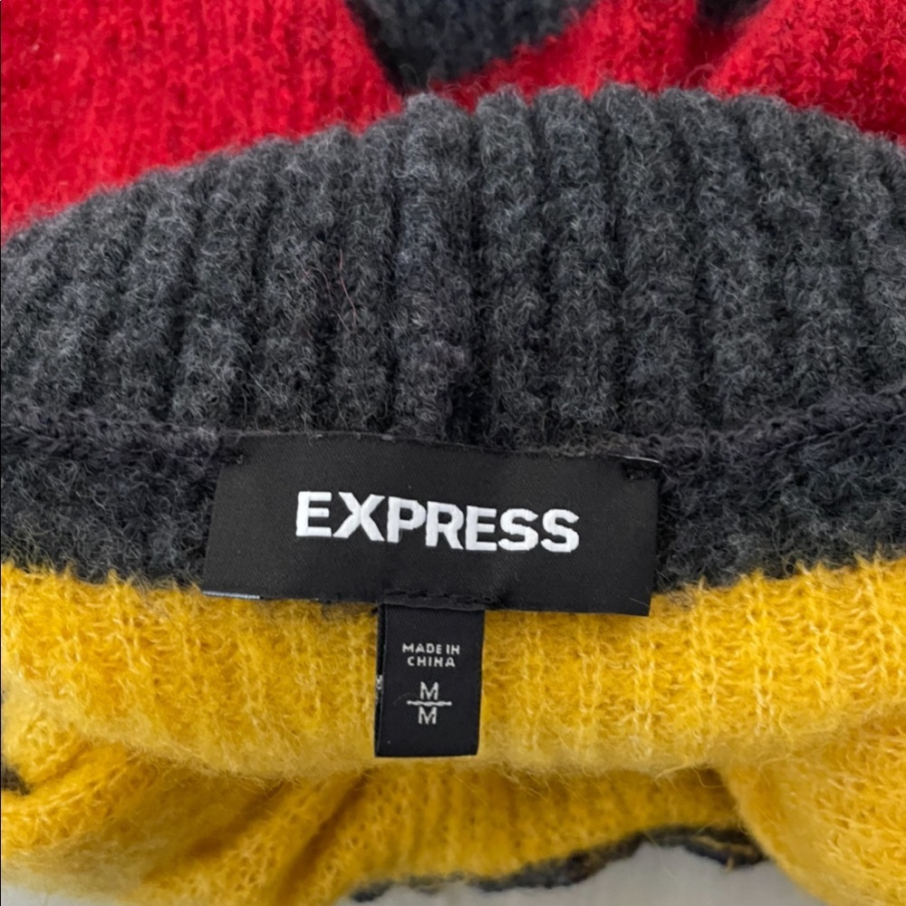 Express Womens Soft Fuzzy Color Block Long Sleeve… - image 2